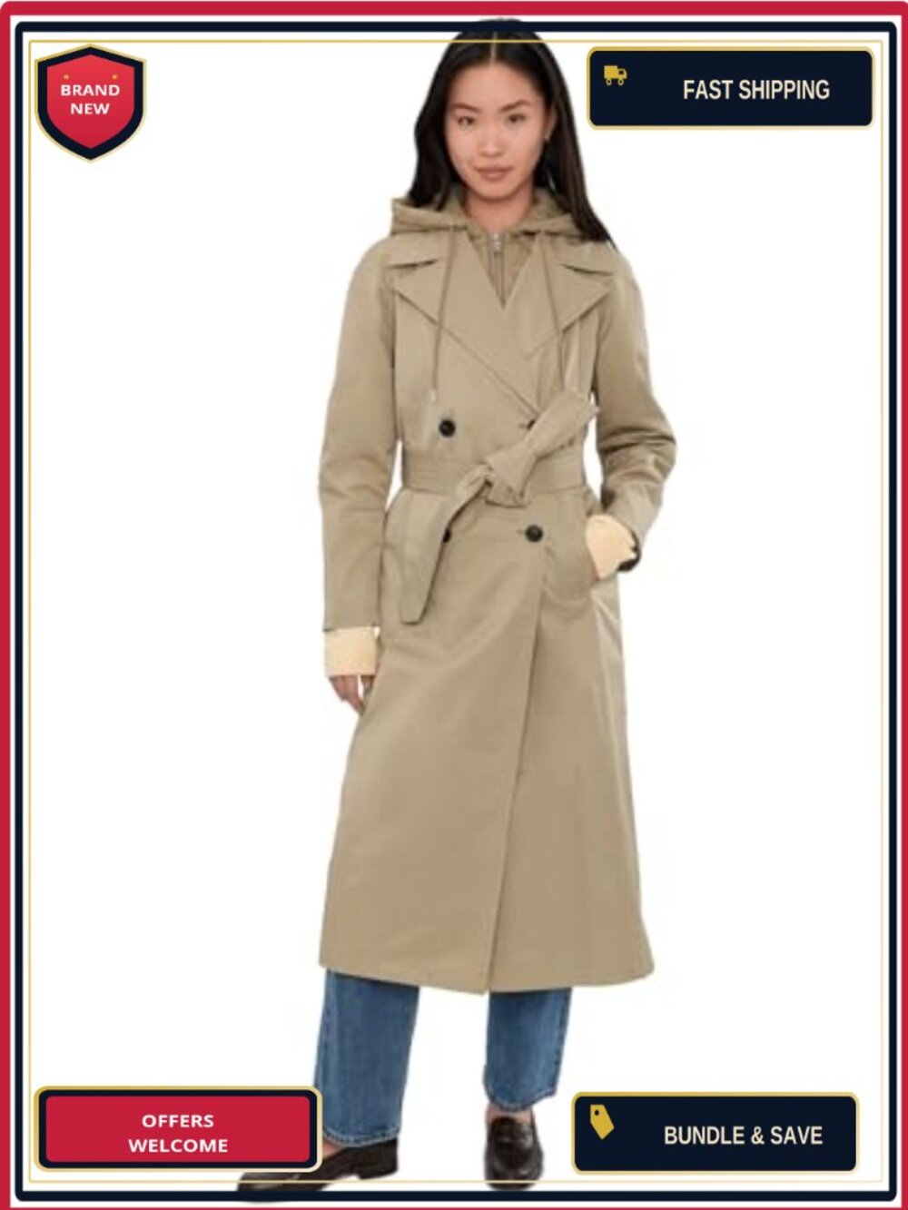 Avec Les Filles Maxi Raglan Trench Coat Double-Breasted Notch Lapel Water